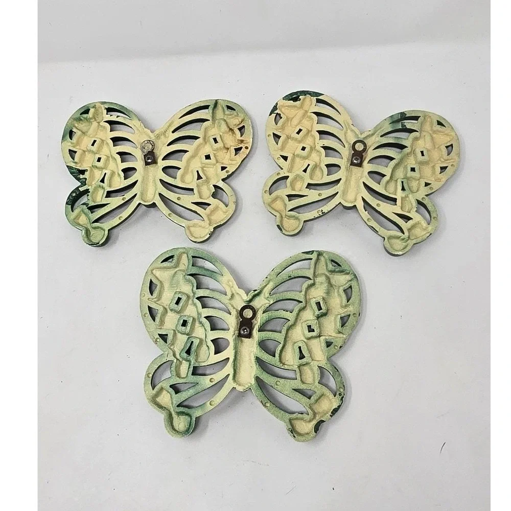 Vtg green burwood‎ butterflies wall decor retro MCM hanging fairycore set Of 3
